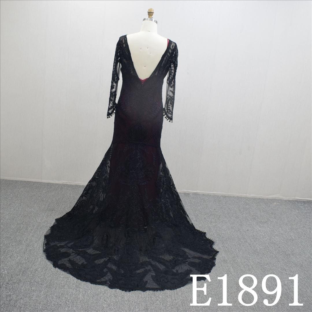 Custom Black Lace Flower Cowl mermaid Hand Made Bridal Dress