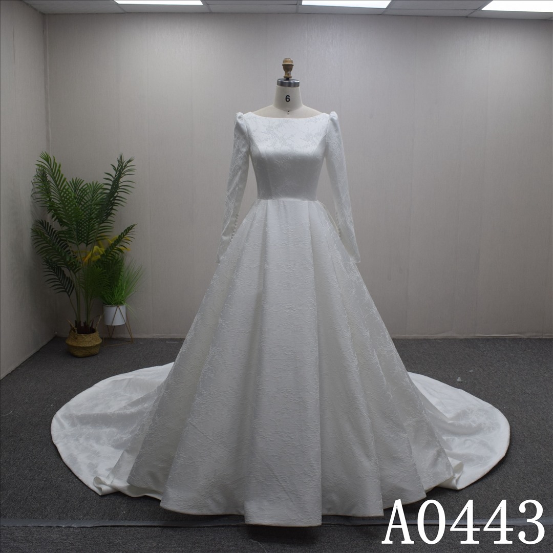 Autumn  Long Sleeves Sabrina with backless Hand Made  Bridal Dress