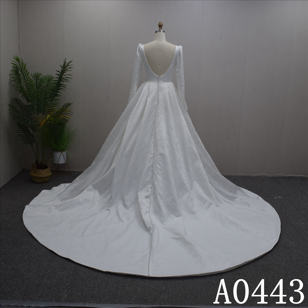 Autumn  Long Sleeves Sabrina with backless Hand Made  Bridal Dress