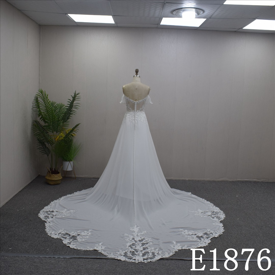 Simple Off Shoulder A-line Lace Flower Sweetheart Hand Made wedding Dress