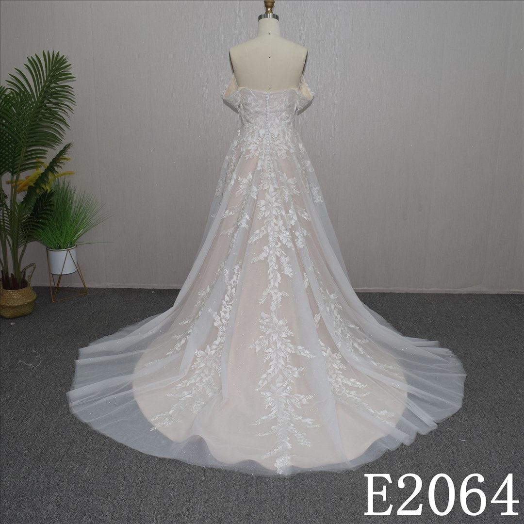 Sexy Summer Off Shoulder with lace flower Hand Made Bridal Dress