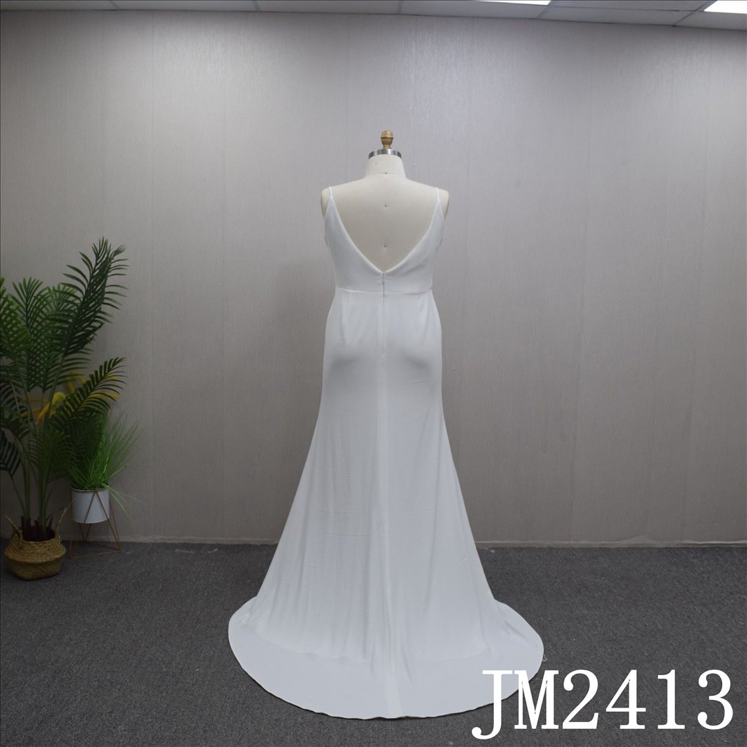 Gorgeous V-Neck  with backless And sweep train Hand Made Bridal Dress