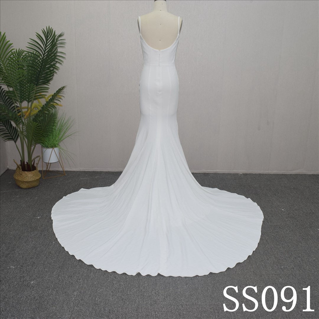 Sexy Backless Spaghetti Strap  Mermaid with sweep train hand made wedding Dress