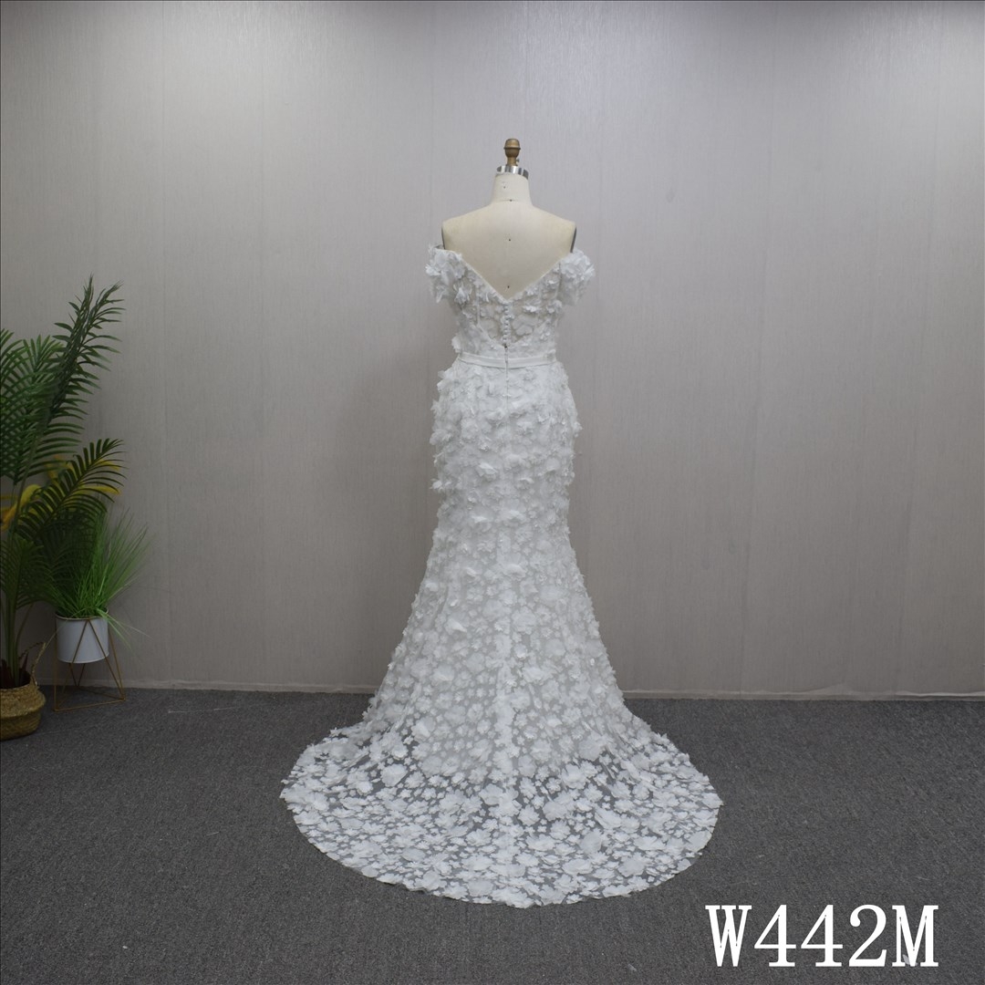 Summer Graceful Sweetheart Lace Flower Glitter Tulle Wedding Dress