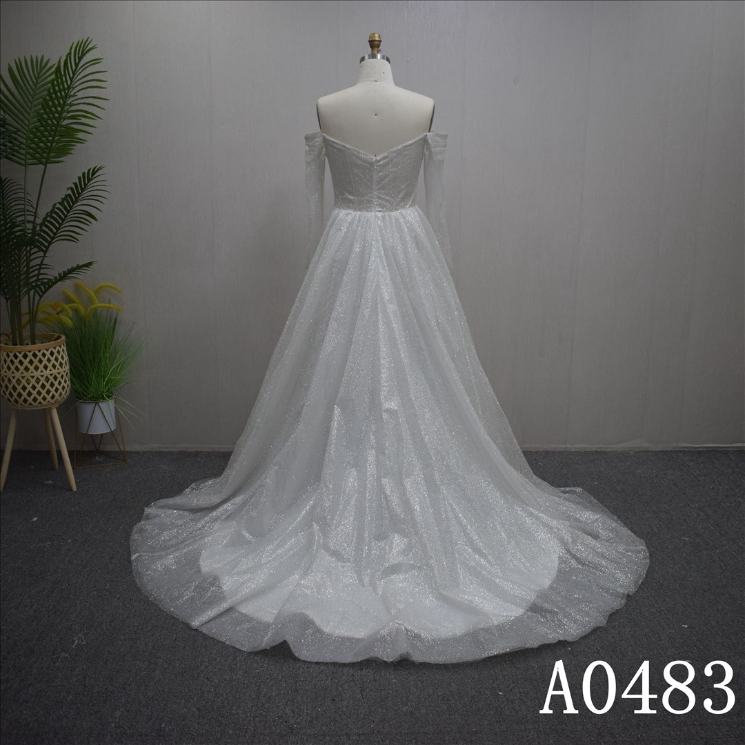 Special Long Sleeves A-line with a detachable Glitter net Hand made wedding dress