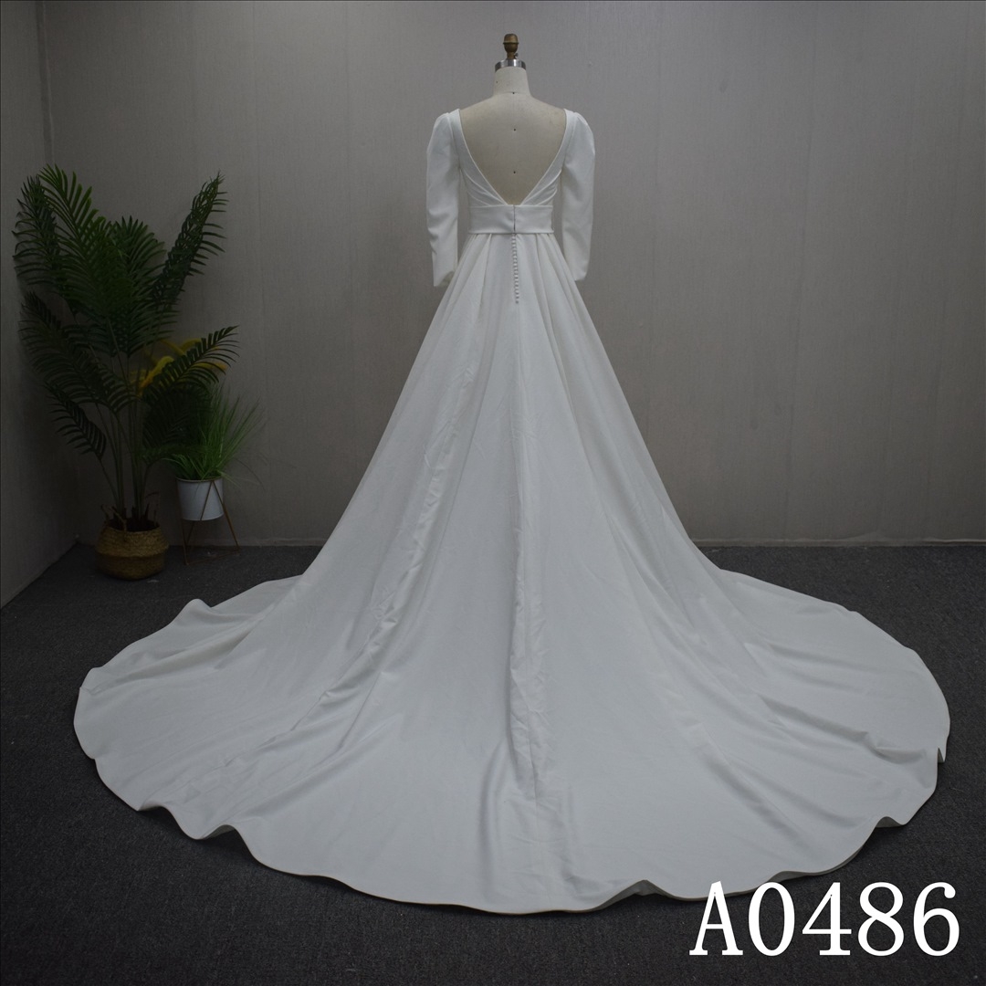 Long Sleeves V-neck with backless Hand Made  Bridal Dress