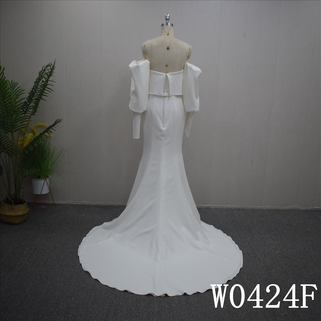 Nice special sleeve and straight with Sweep train Hand Made Bridal Dress