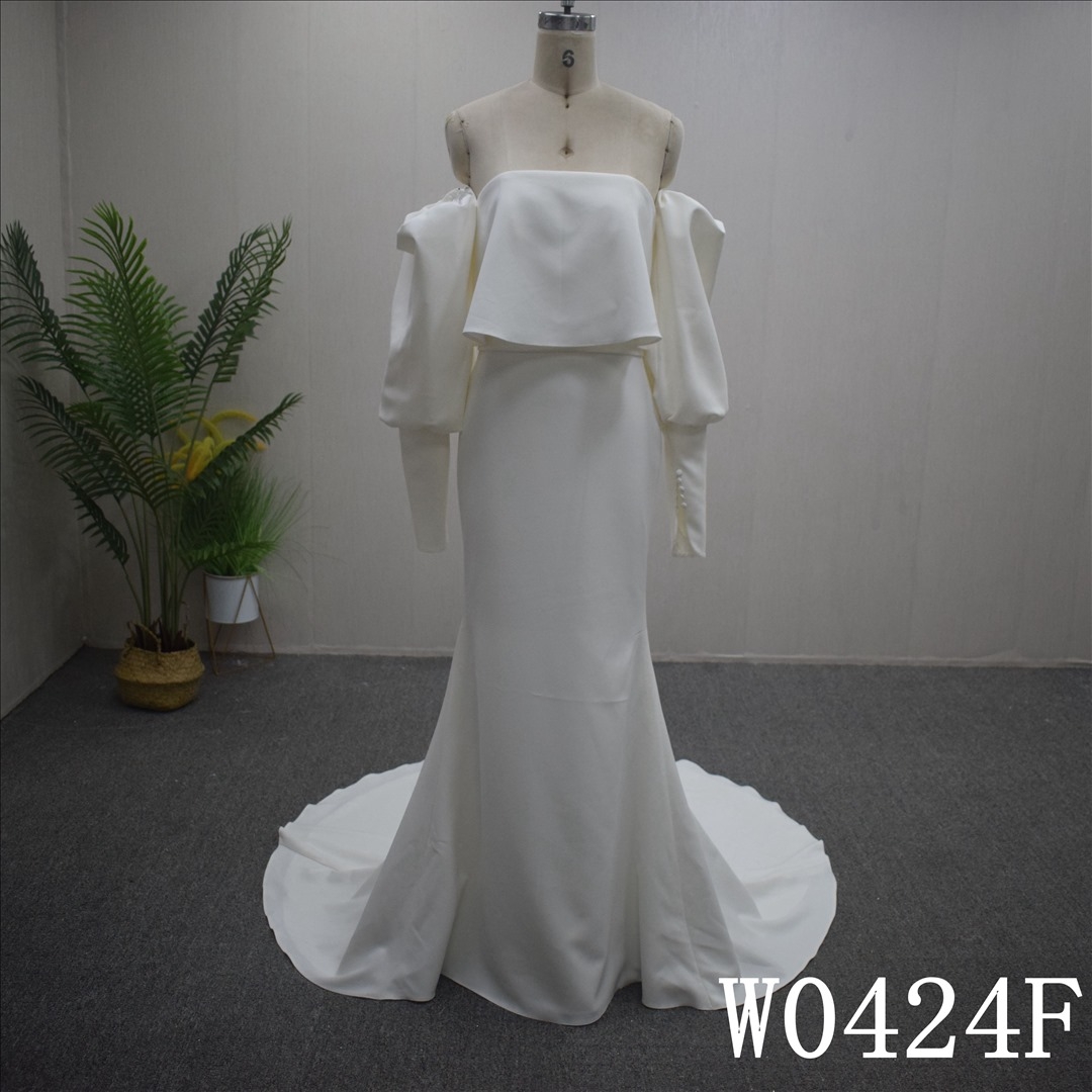 Nice special sleeve and straight with Sweep train Hand Made Bridal Dress