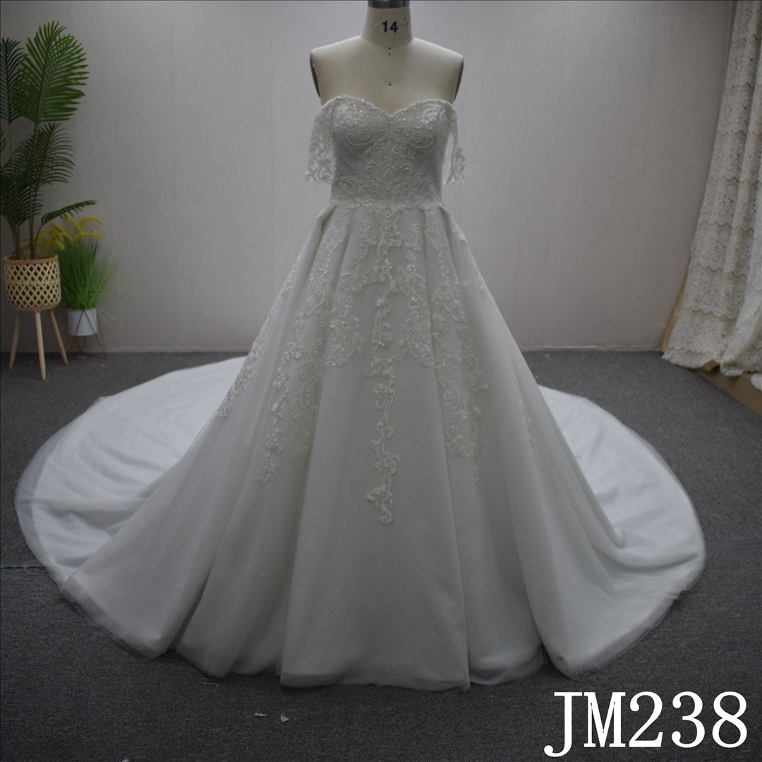 Simple Off Shoulder A-lime Lace Flower Sweetheart Hand Made wedding Dress