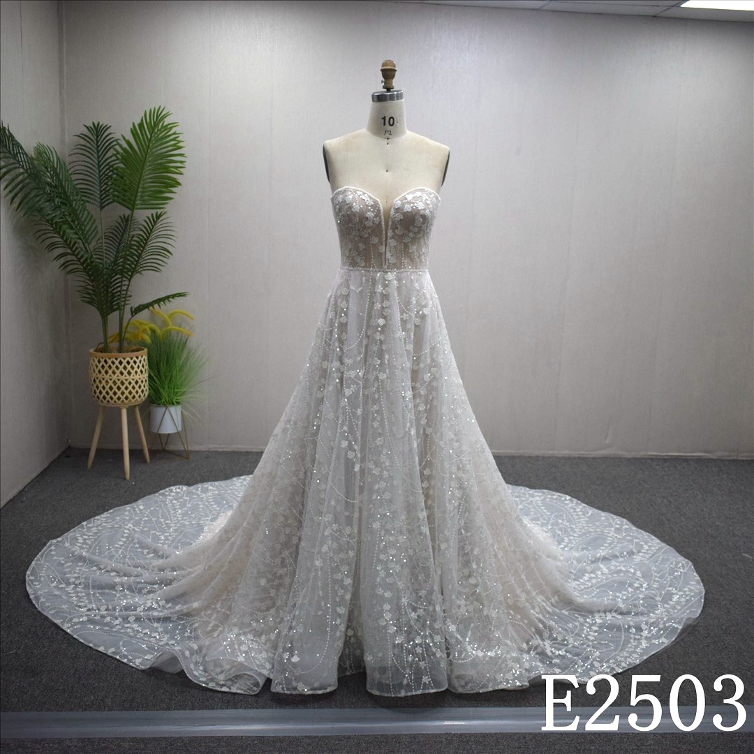 2024 Deep V Sweat Heart Wedding Dress Sequins Luxury Bridal Gowns For Bride