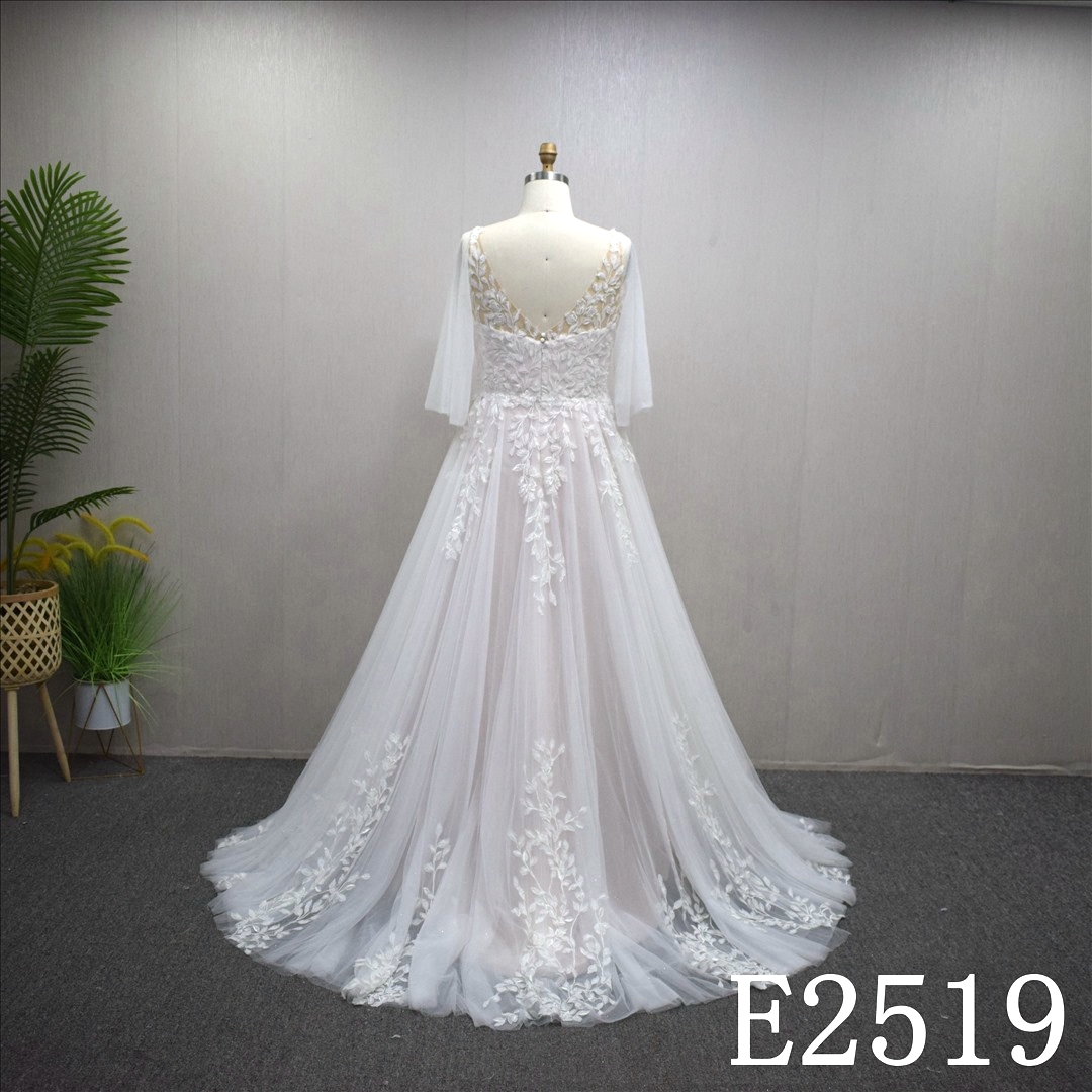 2024 New Lace V Neck Wedding Dress Elegant Short Sleeve vestido de novia Bridal