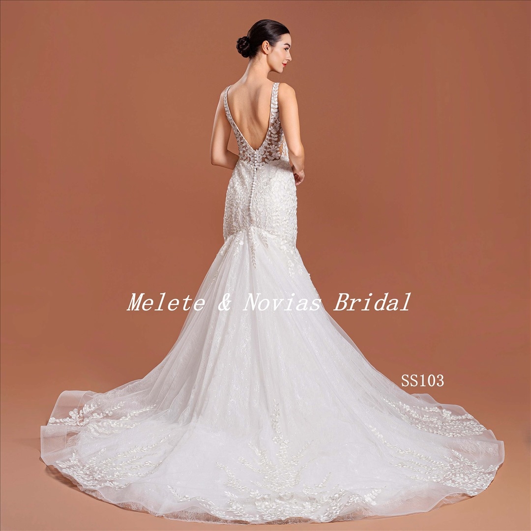 Mermaid Wedding Dress V Neckline Lace Bridal Gown Vestido de Noiva