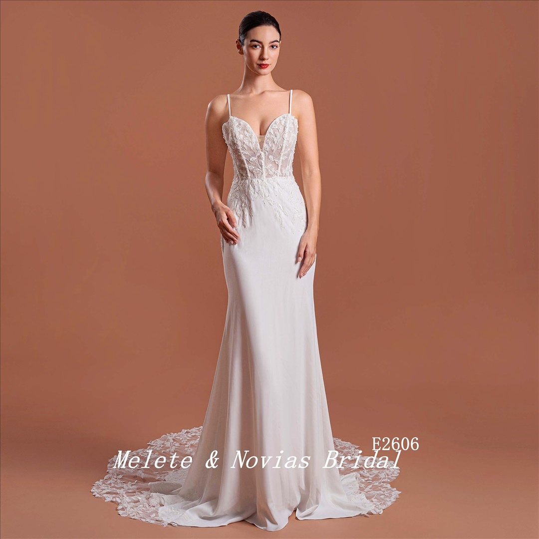 2024 Mermaid V Neckline Wedding Dress Spaghetti Strap Bridal Gown