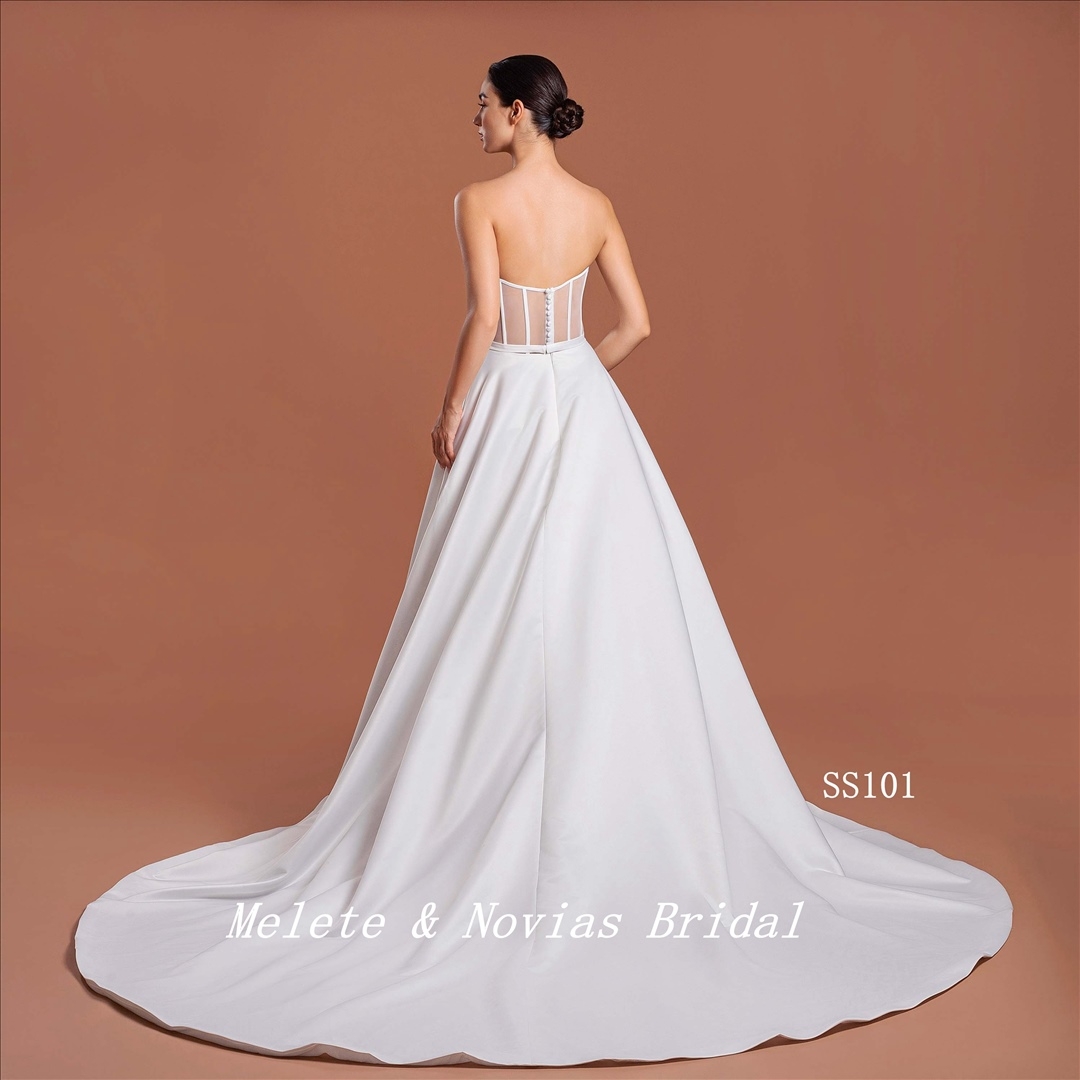 2024 New Simple Wedding Dress Ivory Straight Neckline Bridal Gown