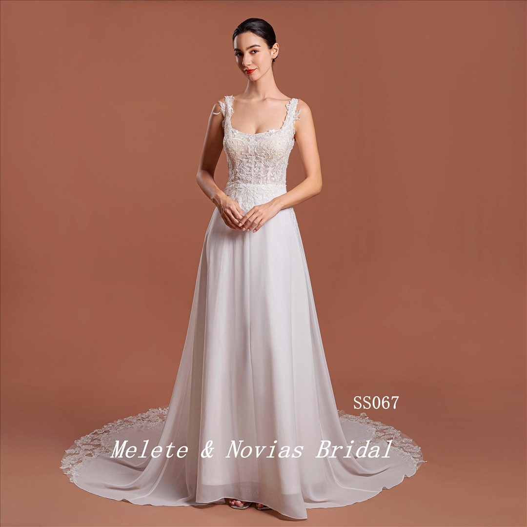 2024 New Simple Wedding Dress Ivory Square Neckline Bridal Gown