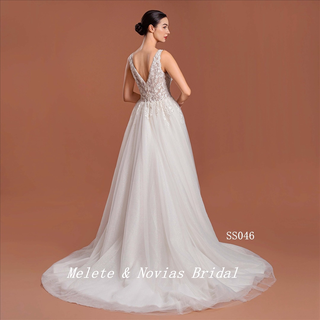 V Neckline Wedding Dress Elegant Ivory Simple Bridal Gown