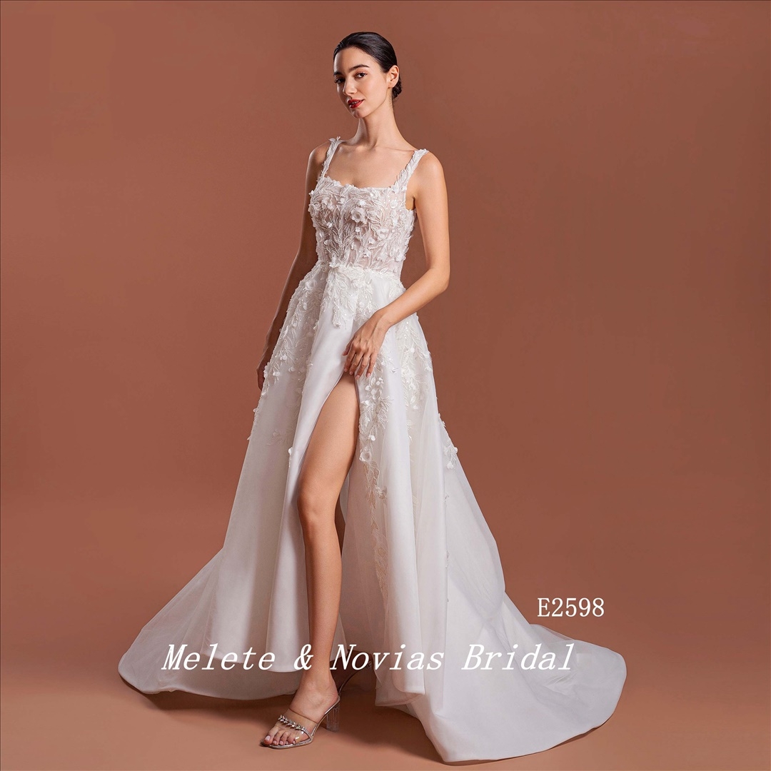 2024 Square Neckline Wedding Dress Elegant Slit Bridal Gown