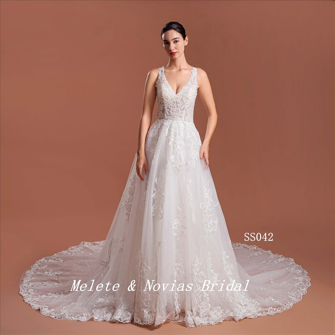 2024 Wedding Dress V Neckline Elegant Wedding Gown For Bridal Lady