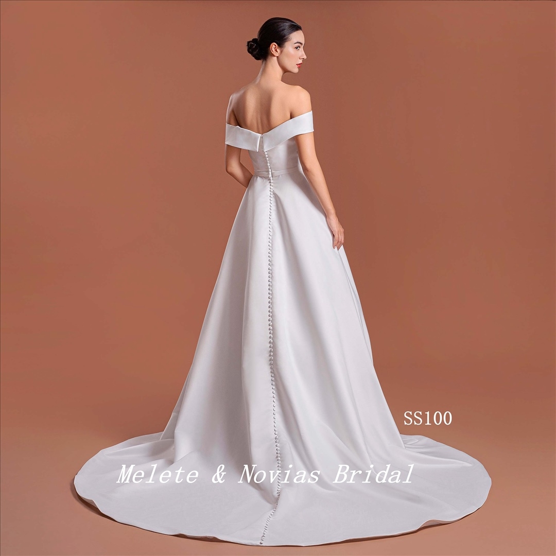 Off Shoulder Wedding Dress Straight Neckline Elegant Wedding Gown