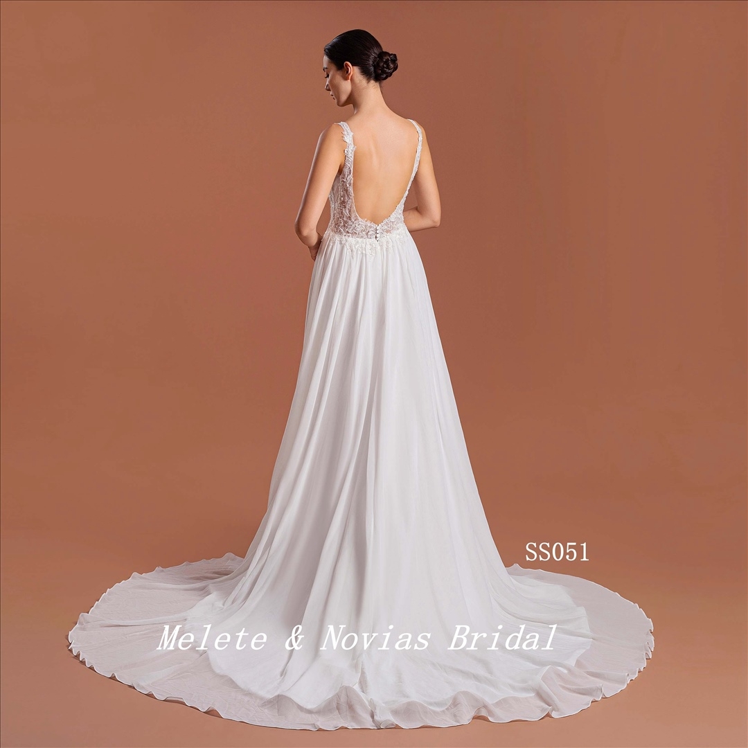 Deep V Neckline Wedding Dress Elegant Wedding Gown For Bridal Lady