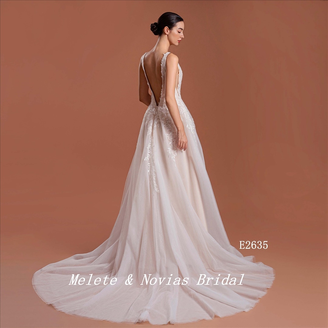 Slit Deep V Neckline Wedding Dress Elegant Wedding Gown