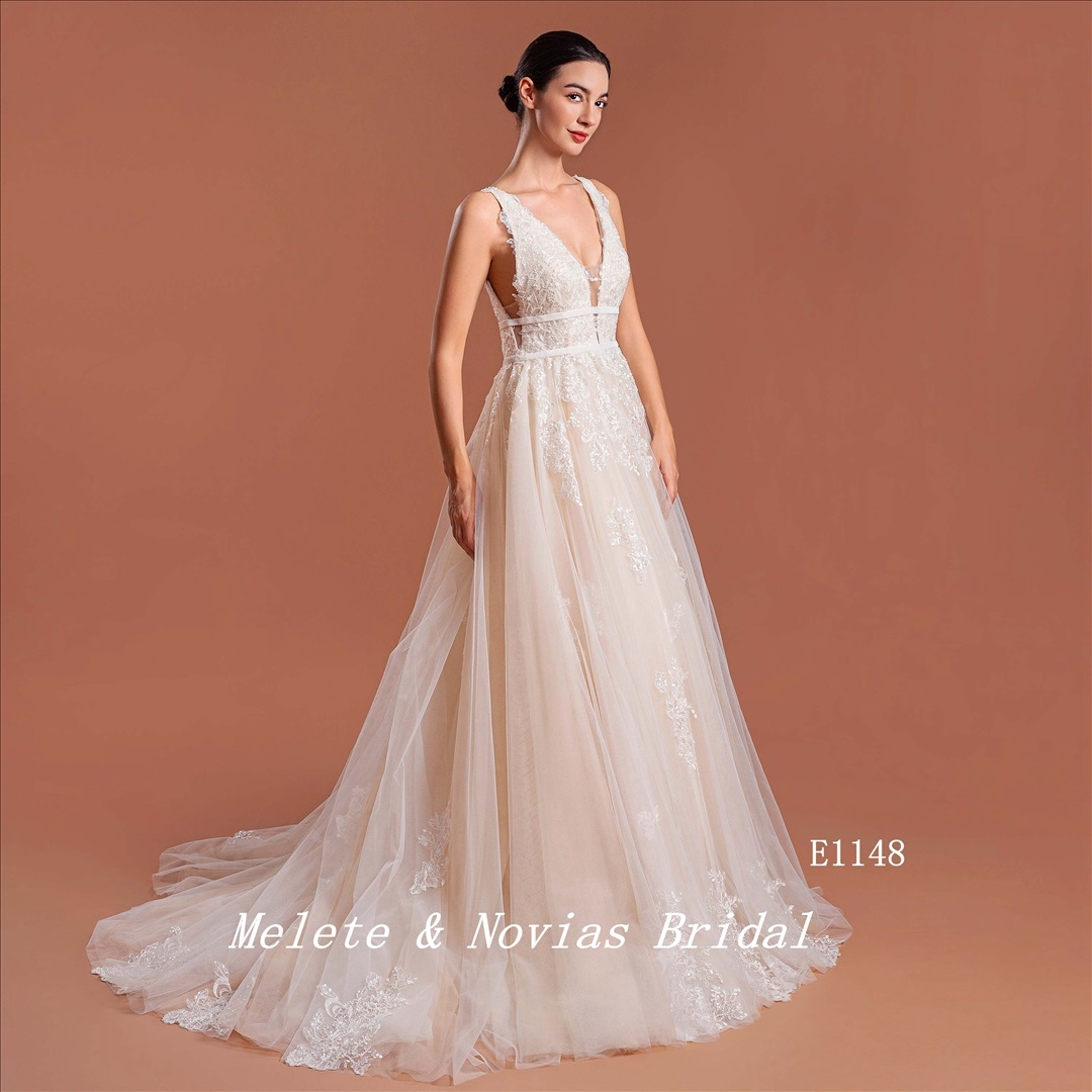 2024 New V Neckline Wedding Dress Elegant Lace Wedding Gown