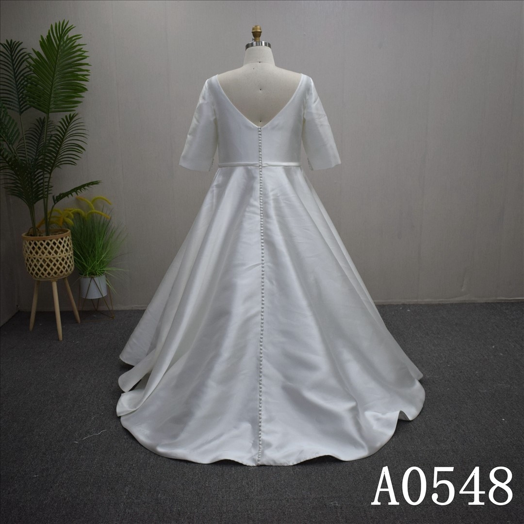 Simple Wedding Dress V Neckline Half Sleeves Bridal Gown