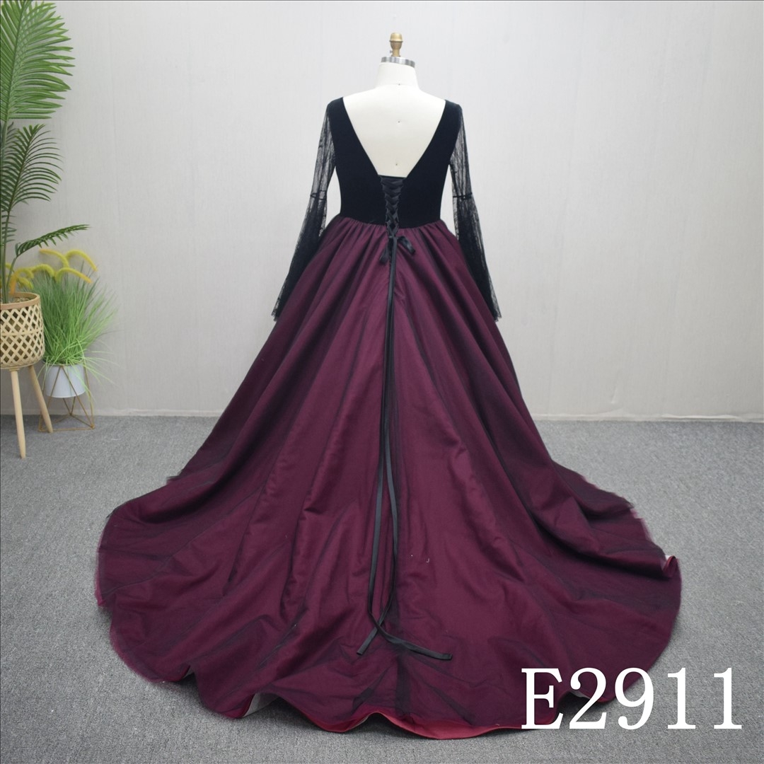 Luxury Evening Dress Long Sleeves Lace Black Ball Gown