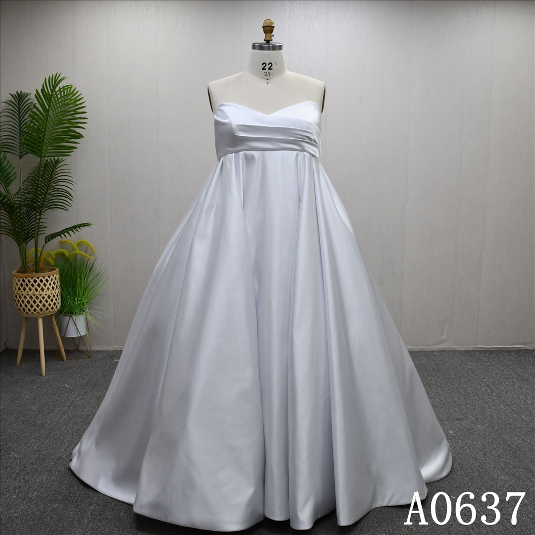 Simple  Strapless High Waist A-Line Pleated Unique Princess Style Bridal Gowns