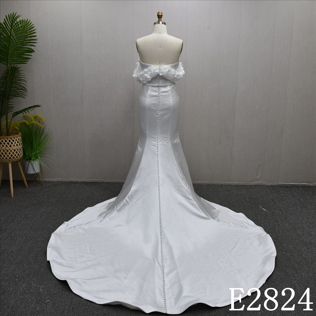 Simple Plain Wrap Wedding Dress Pleated 3D Flowers Mermaid Bridal Gowns