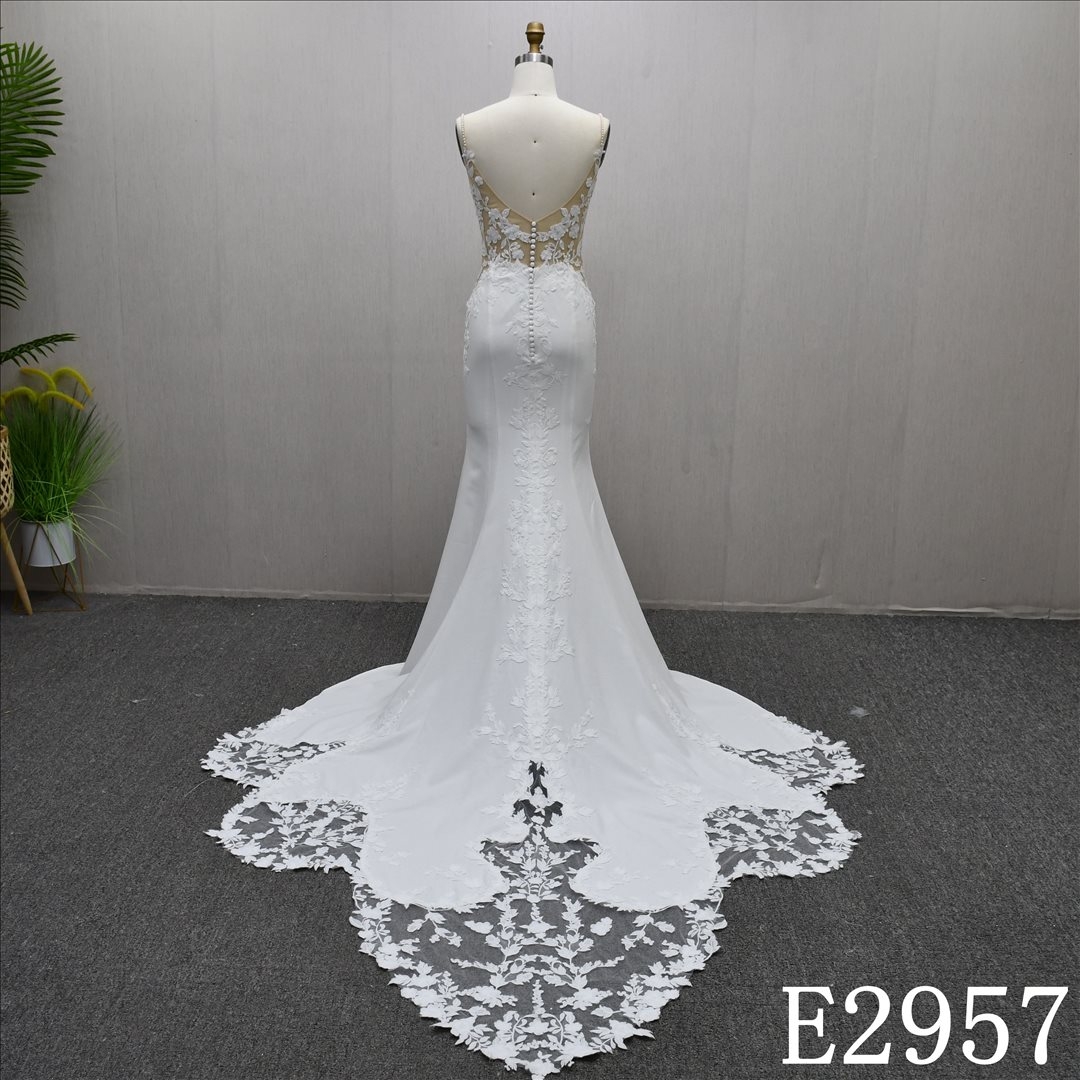 V-Neckline Wrap Applique Wedding Dresses Strapless Bone Mermaid Bridal Gowns