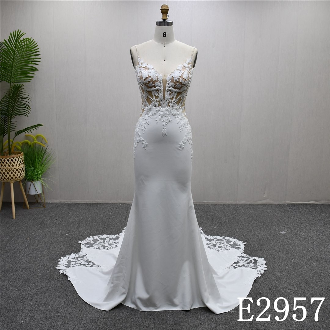 V-Neckline Wrap Applique Wedding Dresses Strapless Bone Mermaid Bridal Gowns