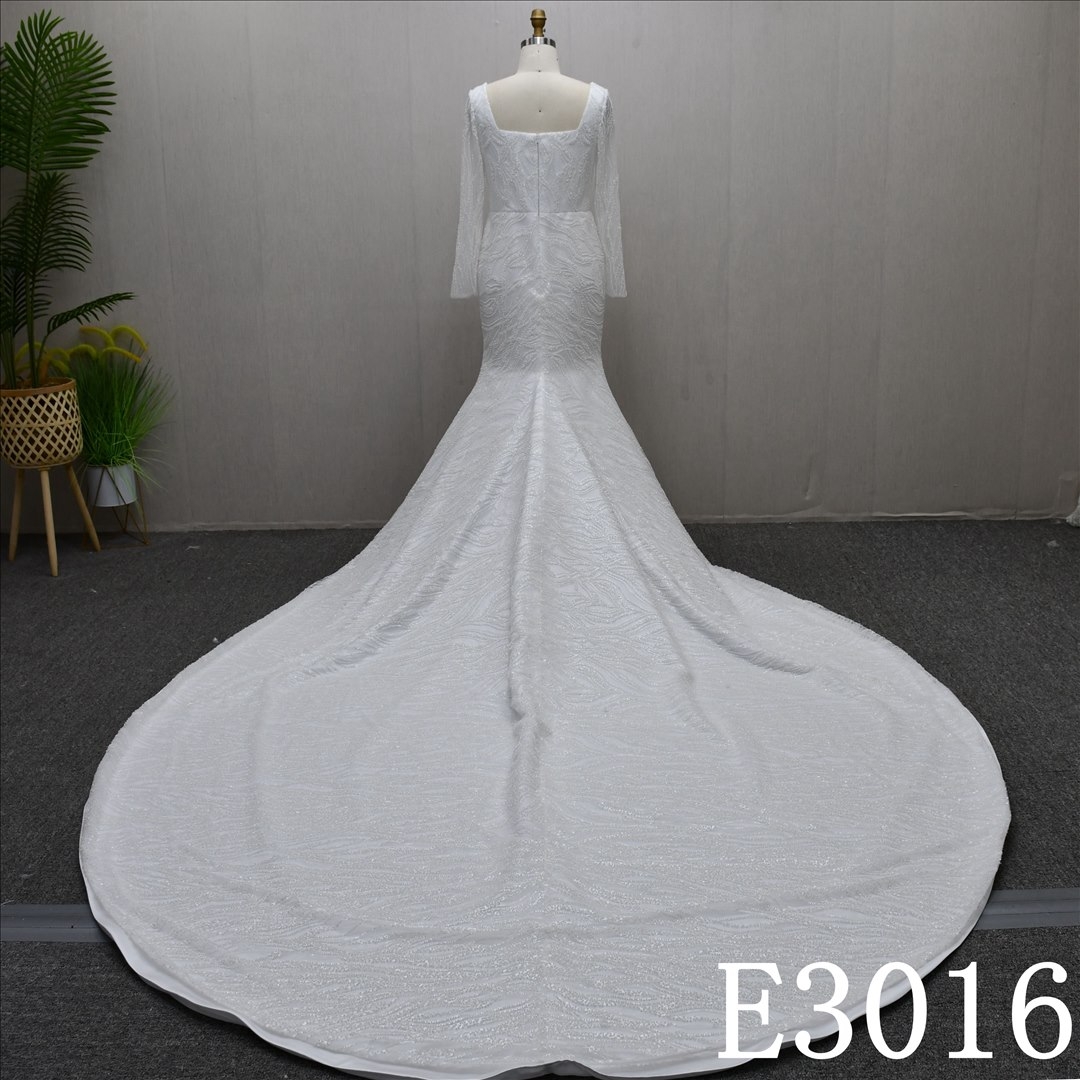 Elegant Long Sleeve Beaded Sequin Wedding Dresses Mermaid Gentle Bridal Gowns