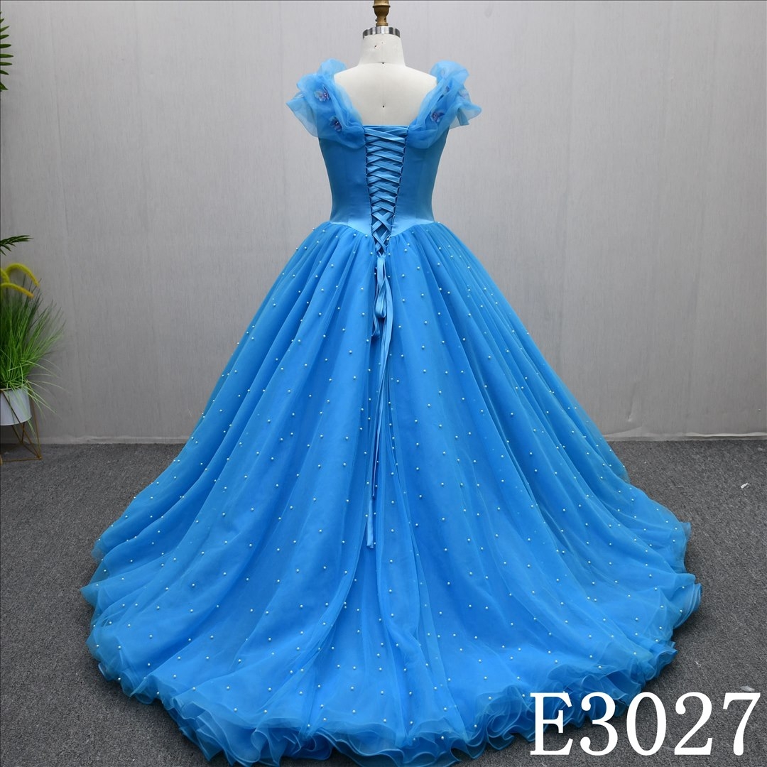 Blue Beaded Ball Gown Butterfly Wedding Dress Elegant Lovely Bridal Gowns