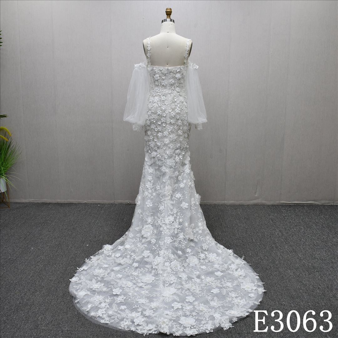 Elegant Detachable Lace Long Sleeve Wedding Mermaid Bridal Gowns