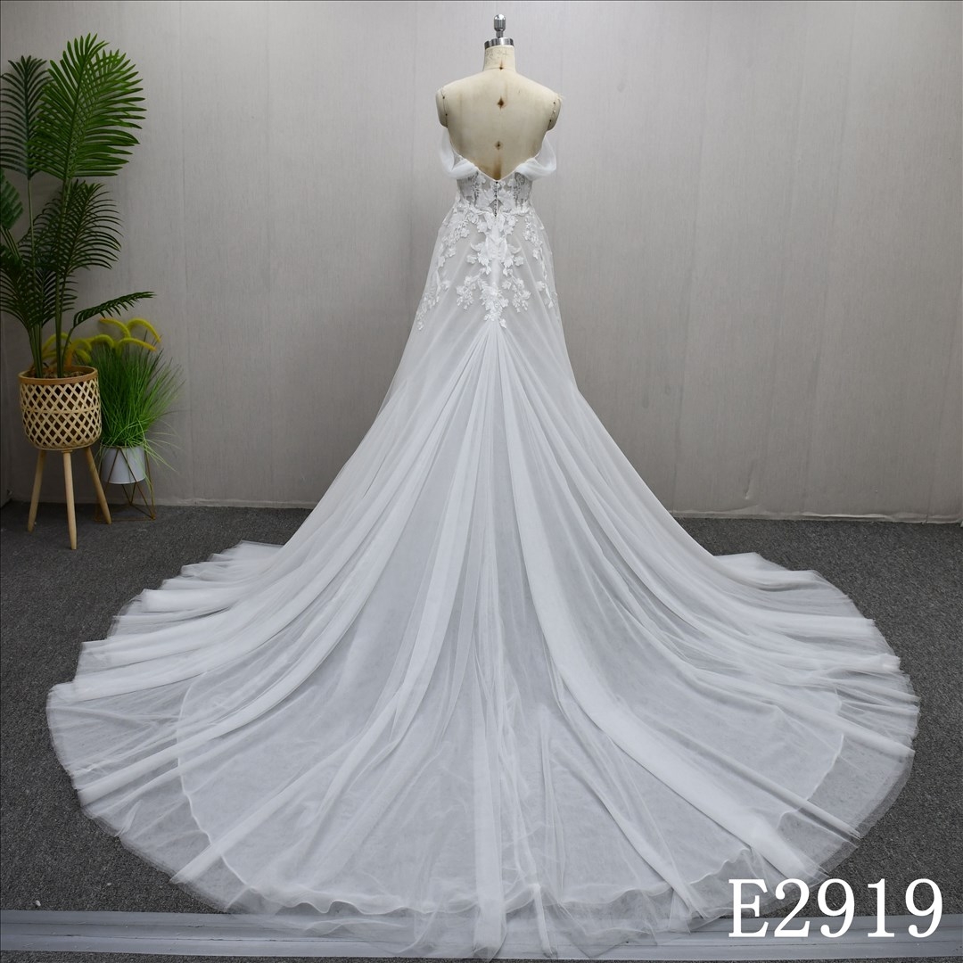 Latest Design Wrap Lace Applique Wedding Dresses A-Line Cute Bridal Gowns