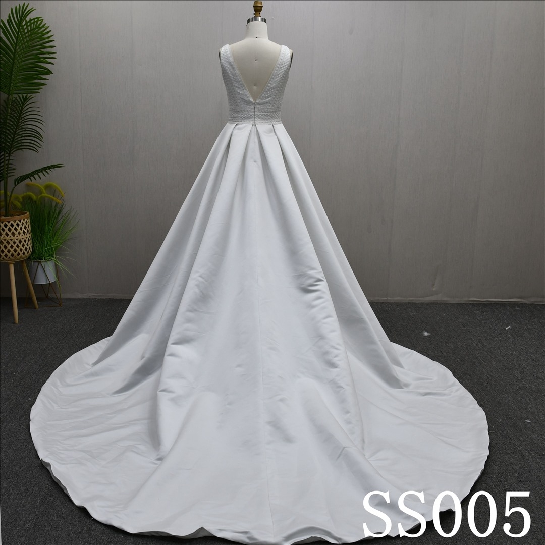 Latest Design Plain Wrap Mesh Plaid Wedding Dresses A-Line Simple Bridal Gowns