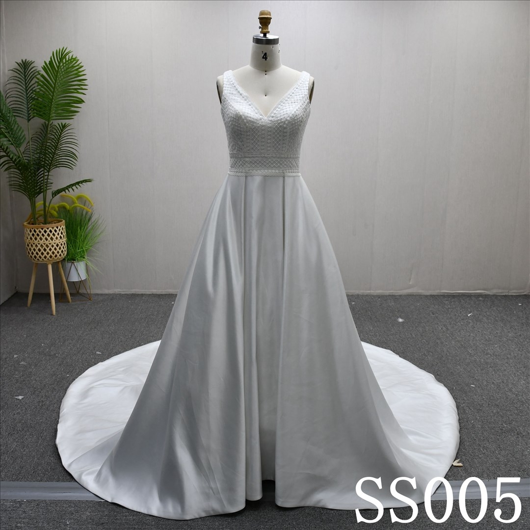 Latest Design Plain Wrap Mesh Plaid Wedding Dresses A-Line Simple Bridal Gowns