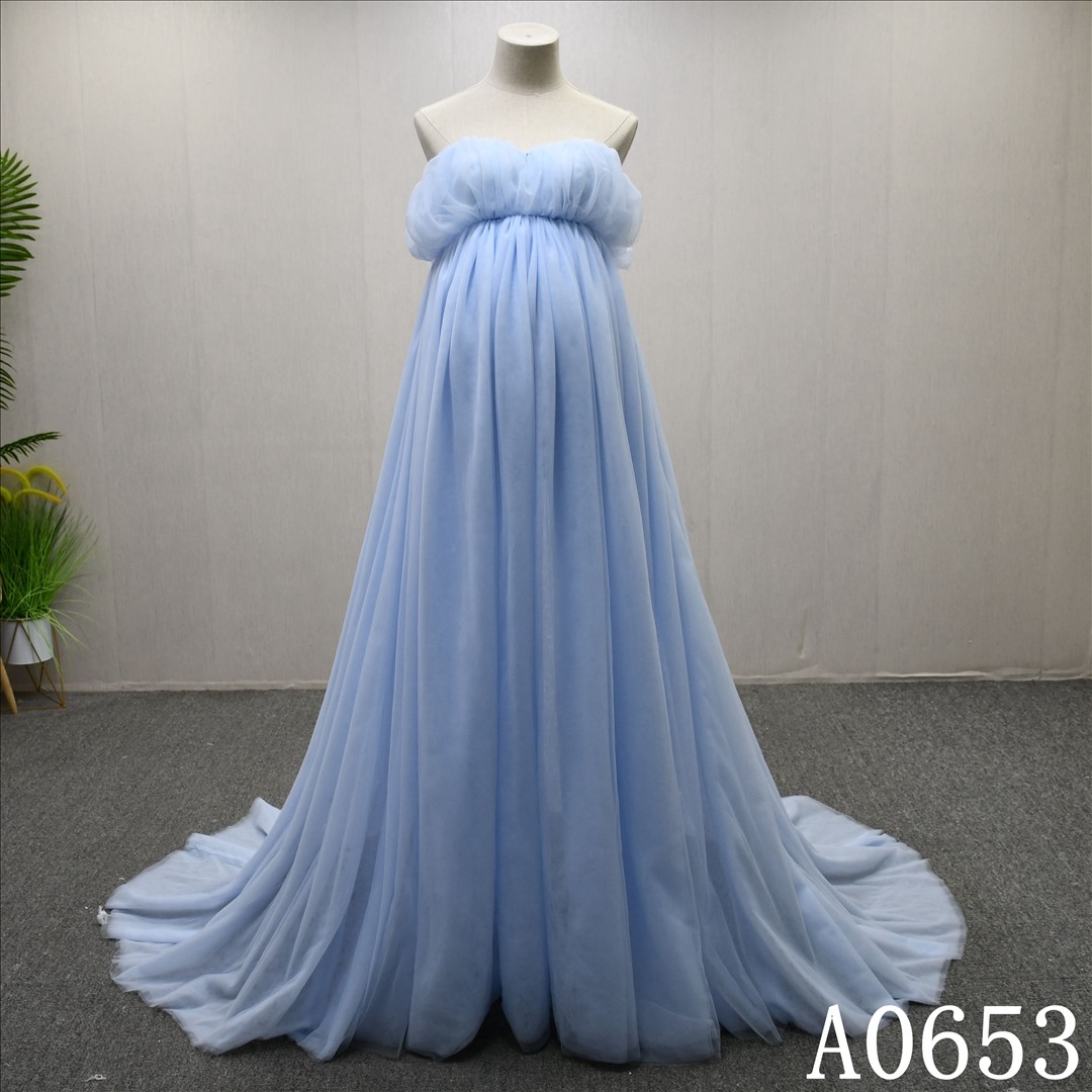 Simple Detachable Long Sleeve Light Blue A-Line  Elegant Maternity Dresses