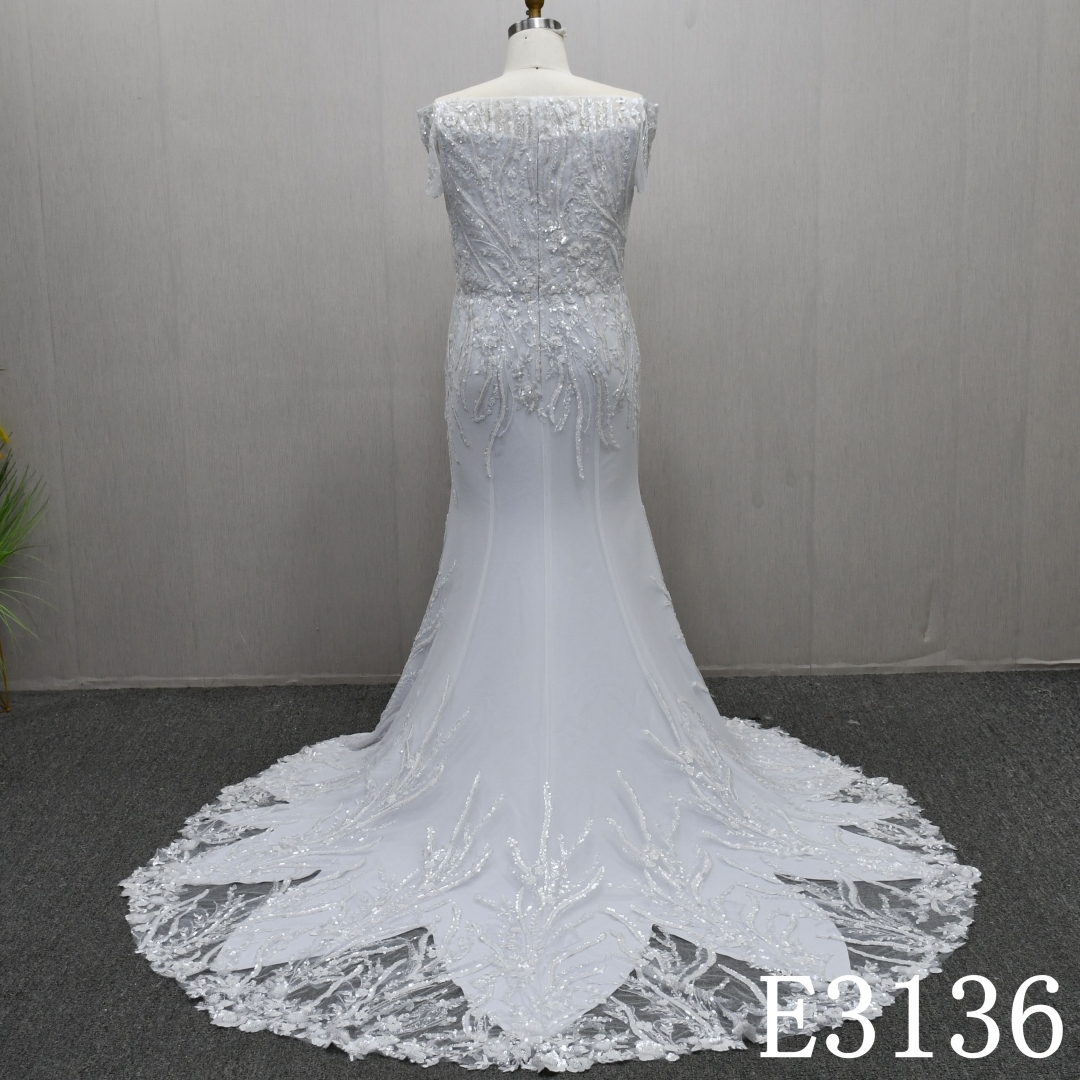 Elegant One Shoulder Lace Applique Mermaid Wedding Dress Sequins Bridal Gowns