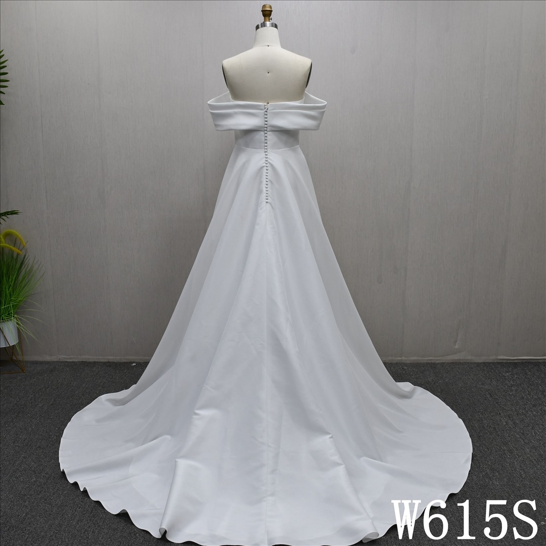 Simple Plain Wrap A-Line Ball Gown Split Pleated Elegant Gentle Bridal Gowns