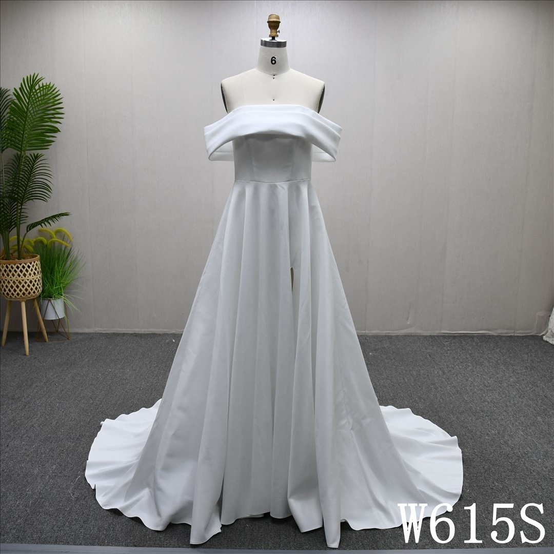 Simple Plain Wrap A-Line Ball Gown Split Pleated Elegant Gentle Bridal Gowns