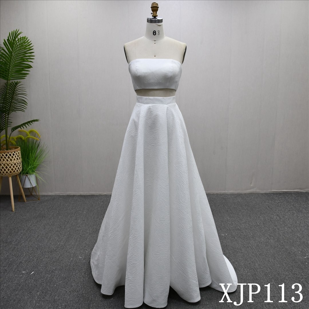 Latest Design Wrap Strapless Elegant Bridal Gowns A-Line Prom Wedding Dresses