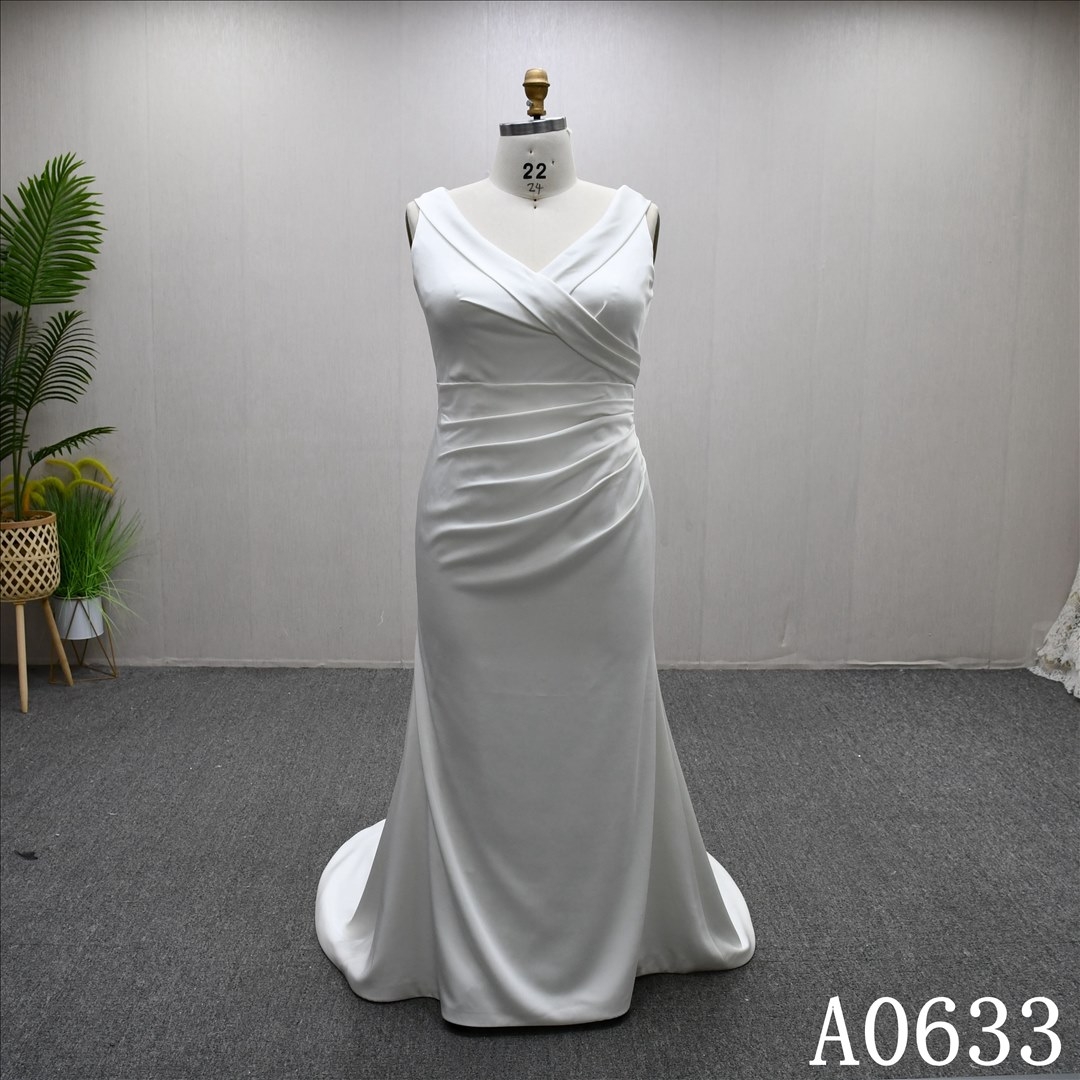 Elegant V-neck Pleated Sheath Mermaid Wedding Dress High Quality Bridal Gown