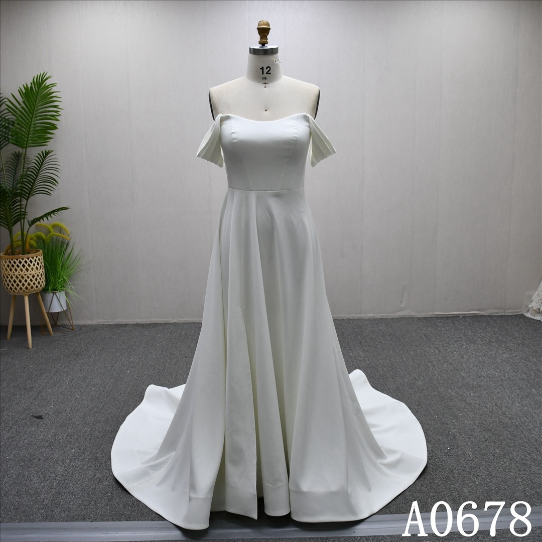 Simple plain Detachable Sleeves A-line Bridal Gown High Quality Wedding Dress