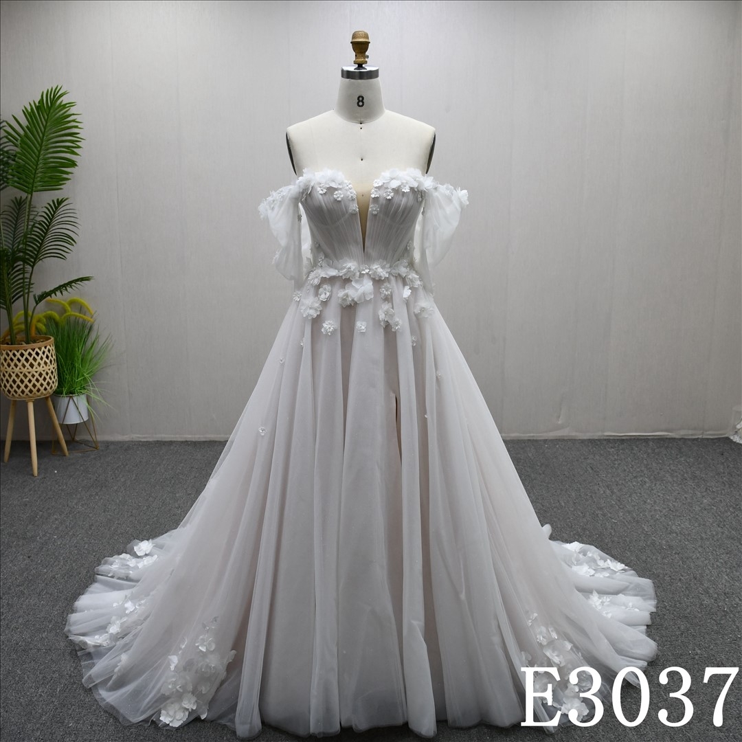 Luxury Elegant Detachable Short Sleeve A-Line Wedding Dresses Bridal Gowns