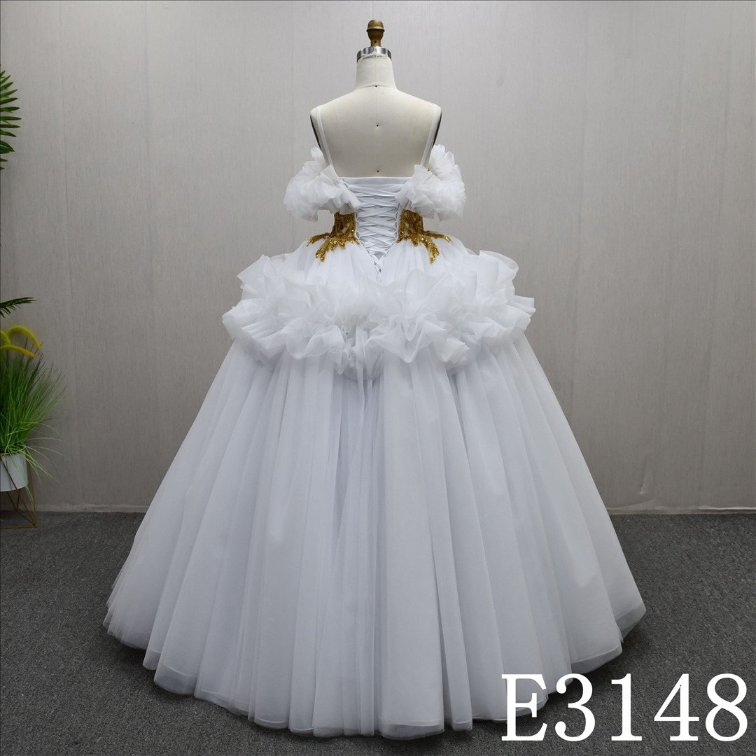 Luxurious White Gold Lace Beaded Ball Gown Sweetheart Princess Wedding Dresses