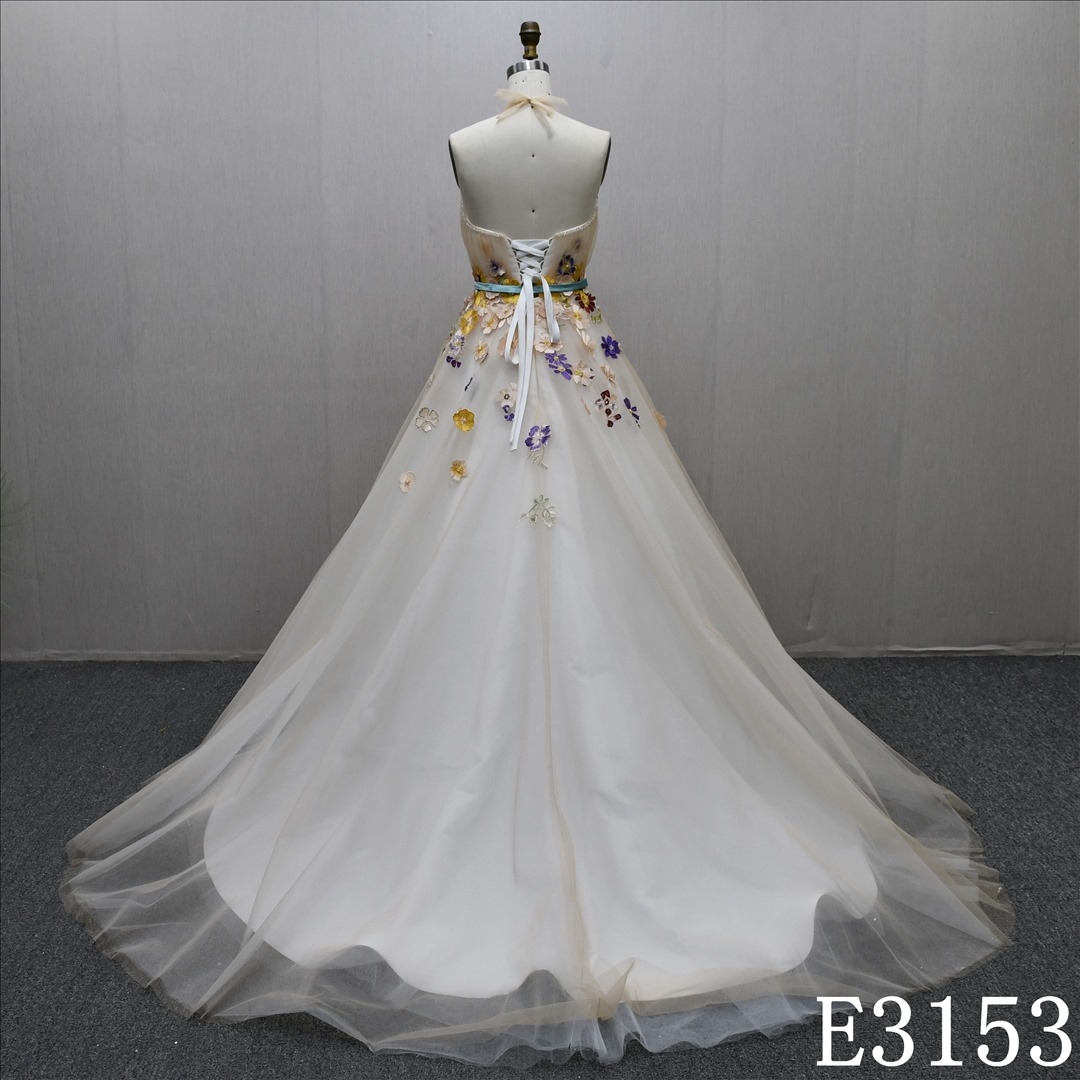 Elegant And Lovely Colorful Flowers Beaded Wedding Dress Bridal Gown