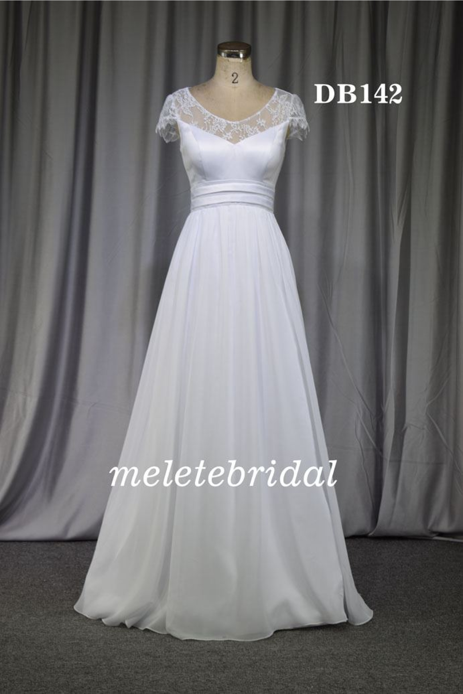 Short Sleeves chiffon key hole back wedding gown