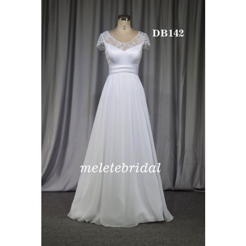 Short Sleeves chiffon key hole back wedding gown